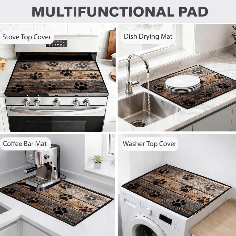 Paw Print Stove Top Cover 28x20 Inch Decorative Electric Stove Cover (Colorful2097)
