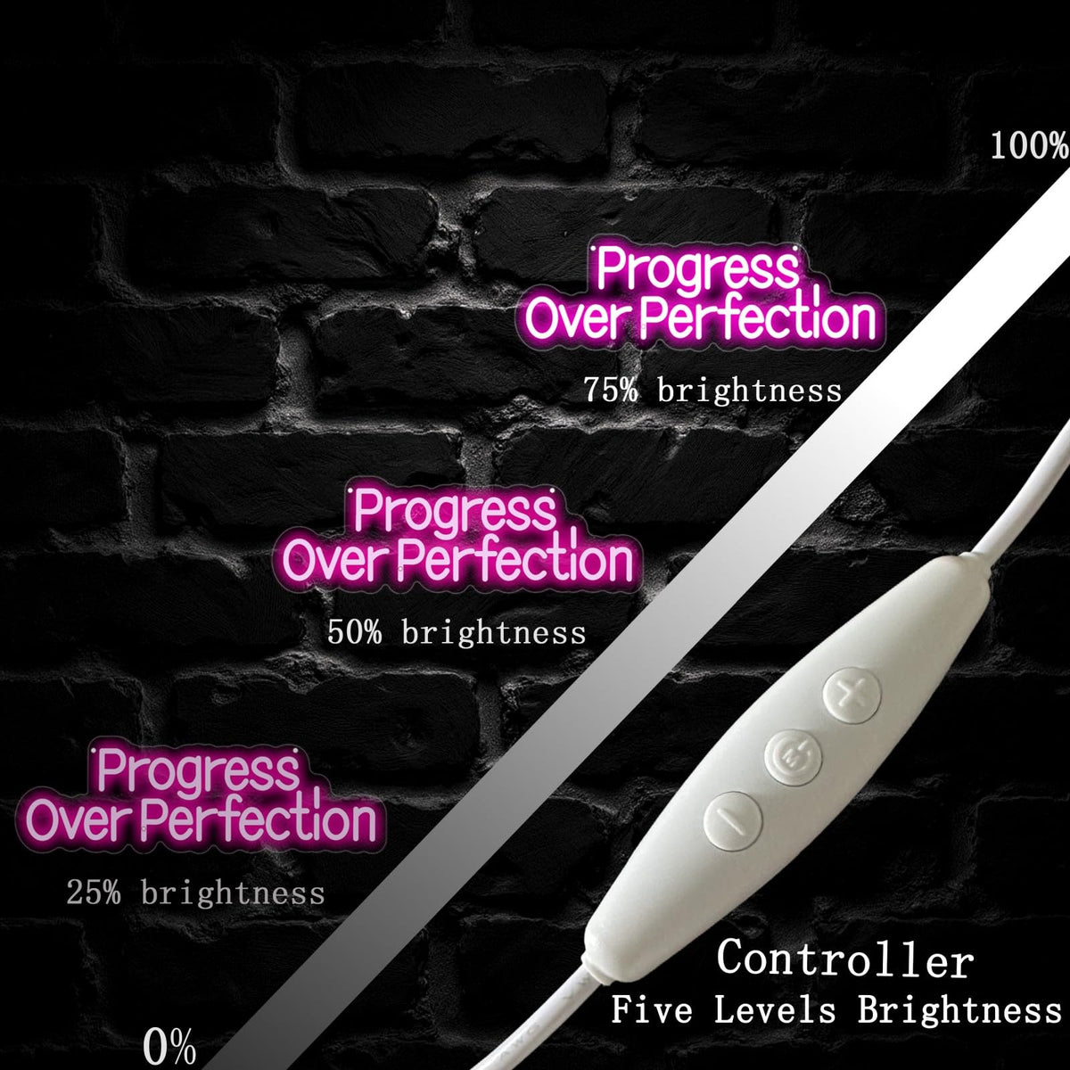 Progress Over Perfection Neon Sign Positive LED Wall Decor (Progress-Pink)