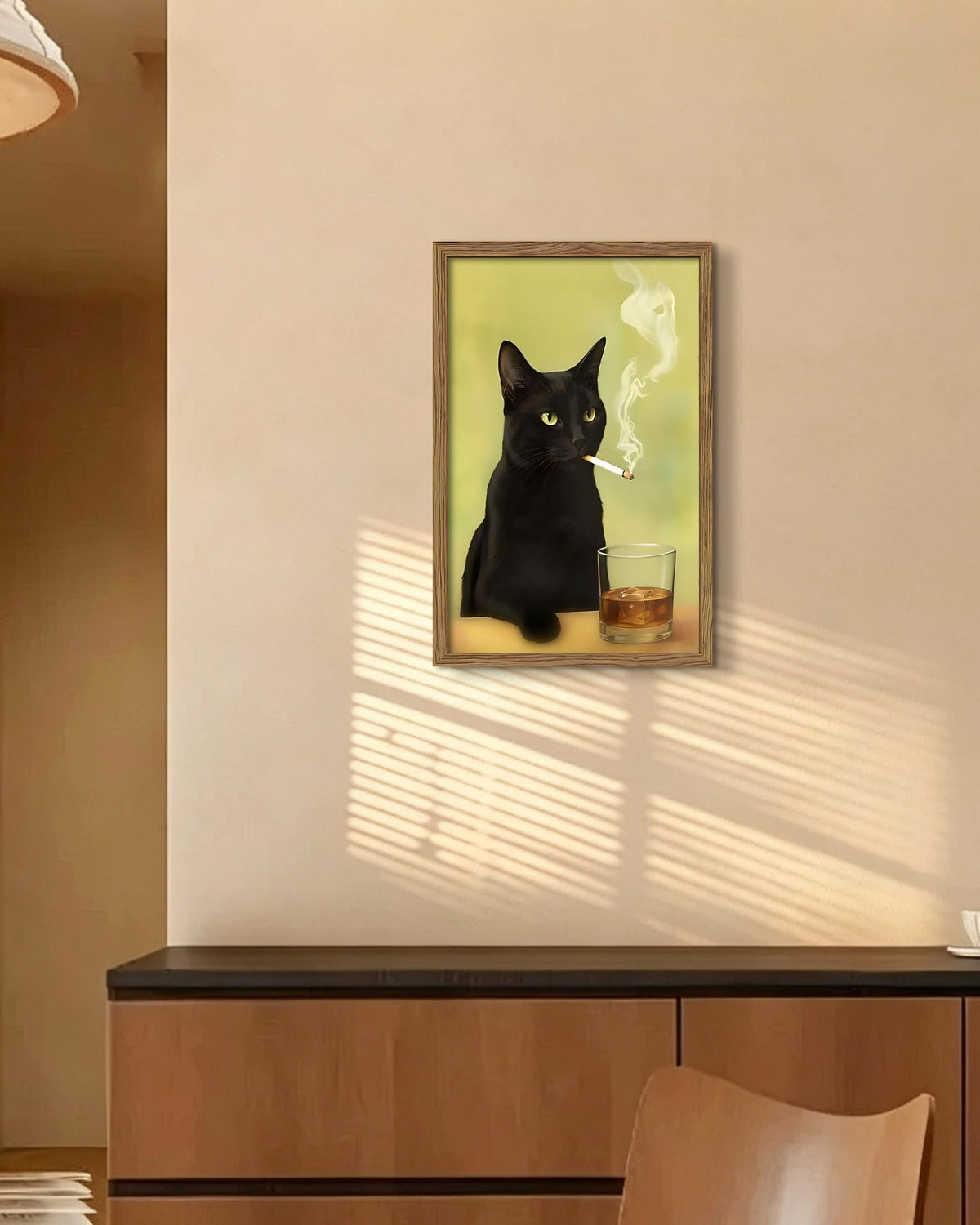 Funny Black Cat Framed Canvas Wall Art (A-Black Cat Smoking / 24"L x 16"W)