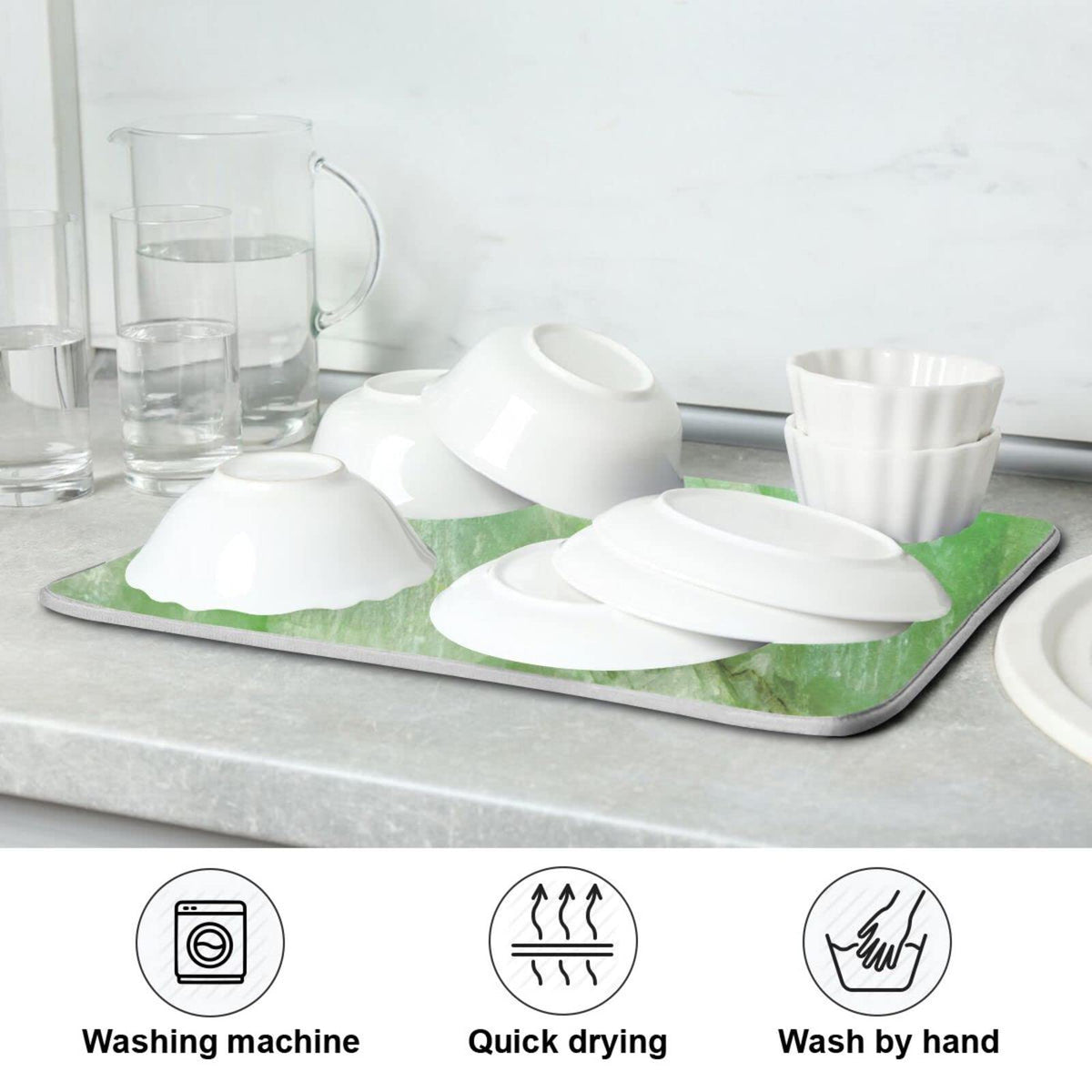 Super Absorbent Dish Drying Mat (Green Jade Stone Marble / 18" x 18")