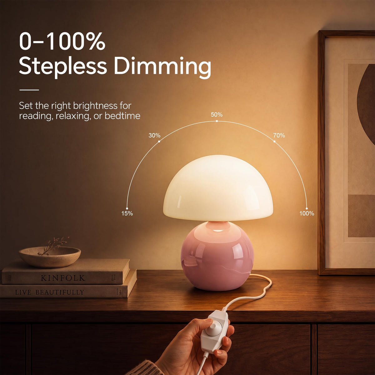 Mushroom Lamp Table Lamp for Bedroom (Pink)