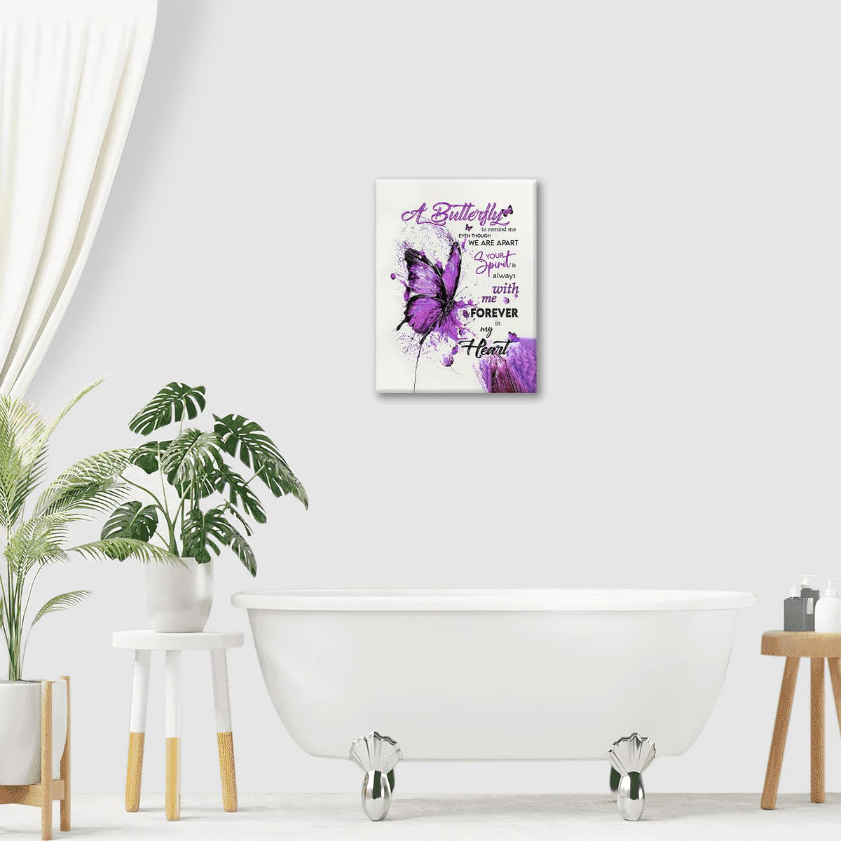Purple Butterfly Canvas Wall Art Watercolor Butterfly Pictures Wall Decor Inspirational Quotes Prints Painting Framed Artwork Decoration For Bathroom Bedroom Living Room Office 20"x16" (20"L x 16"W / Watercolor Butterfly-Pu)