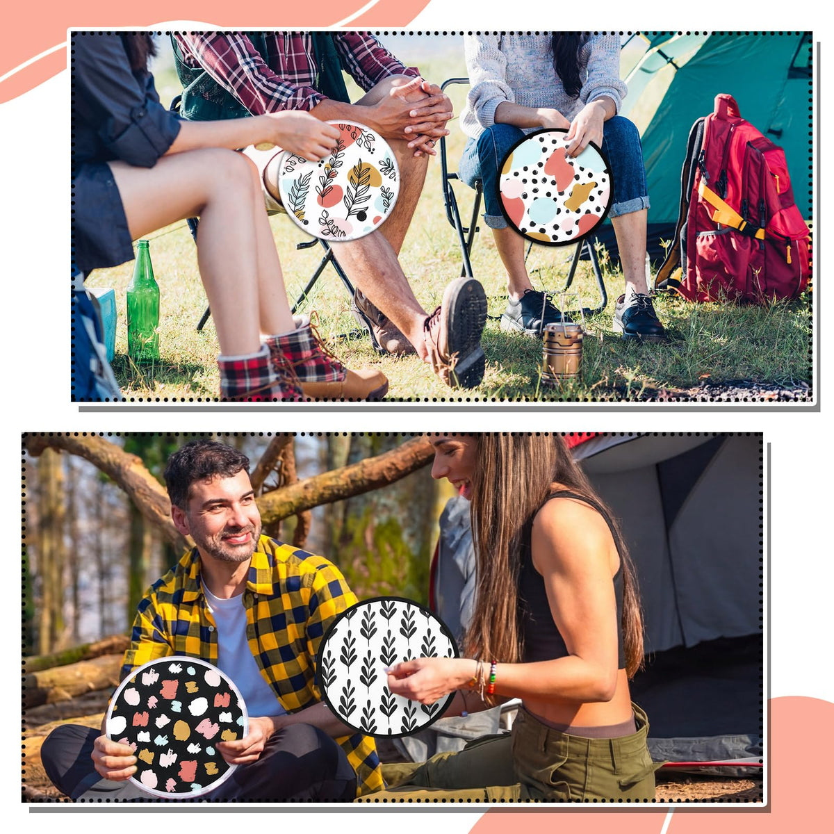 24 Pcs Abstract Botanical Folding Flying Disc Fans Handheld 8 Styles (Abstract Botanical)