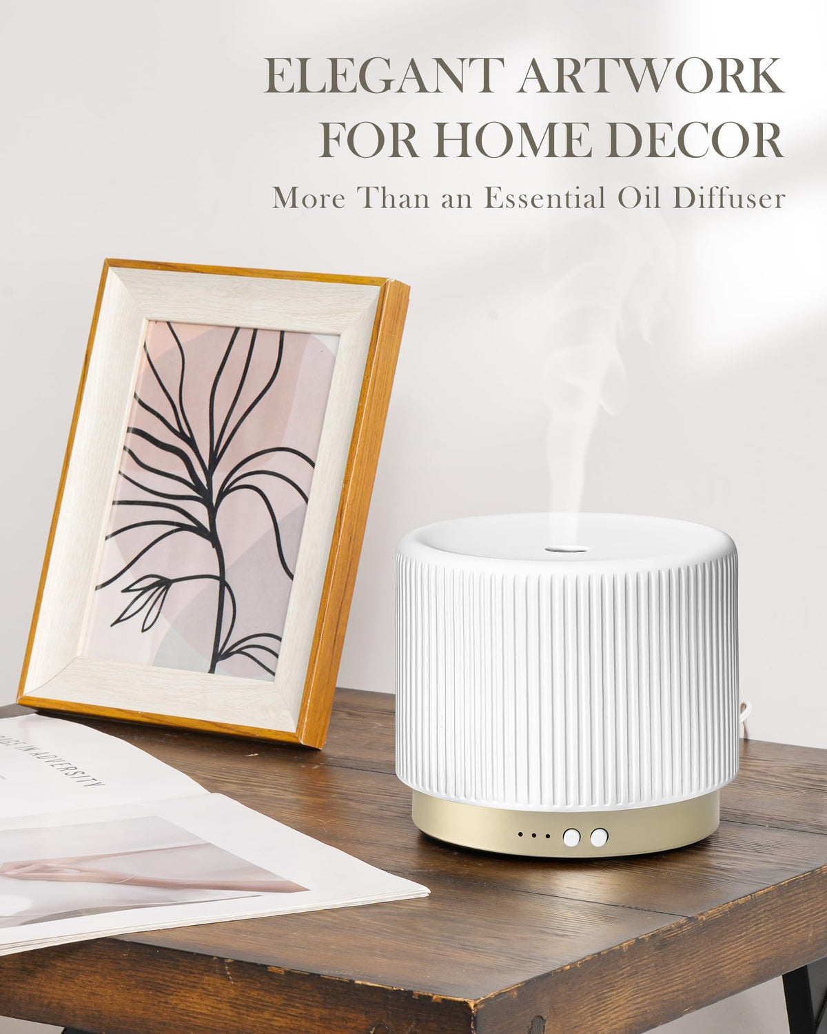 Essential Oil Diffuser (Striped Porcelain With Gold Base | Modern & Luxurious)