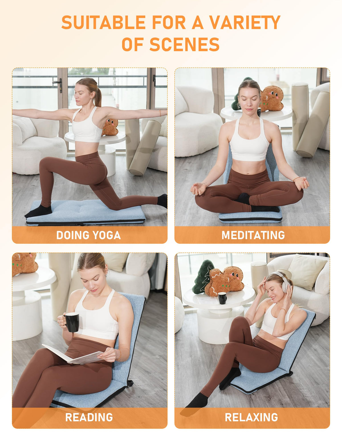 Adjustable Floor Chair with Back Support Foldable Meditation Chair (Bright Blue)