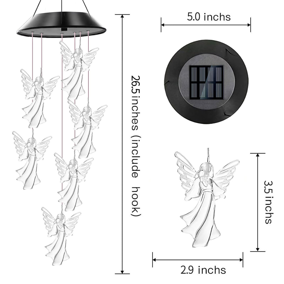 Angel Solar Wind Chimes for Outside Color Changing