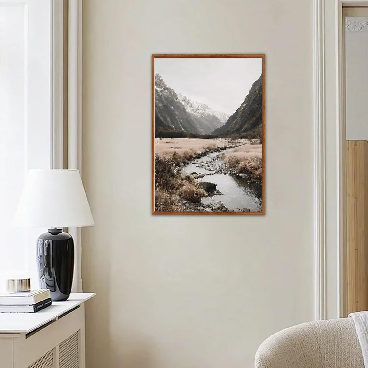 White Snow Mountain framed decor Misty Forest Framed Canvas Wall Art set of 3 (Snow)