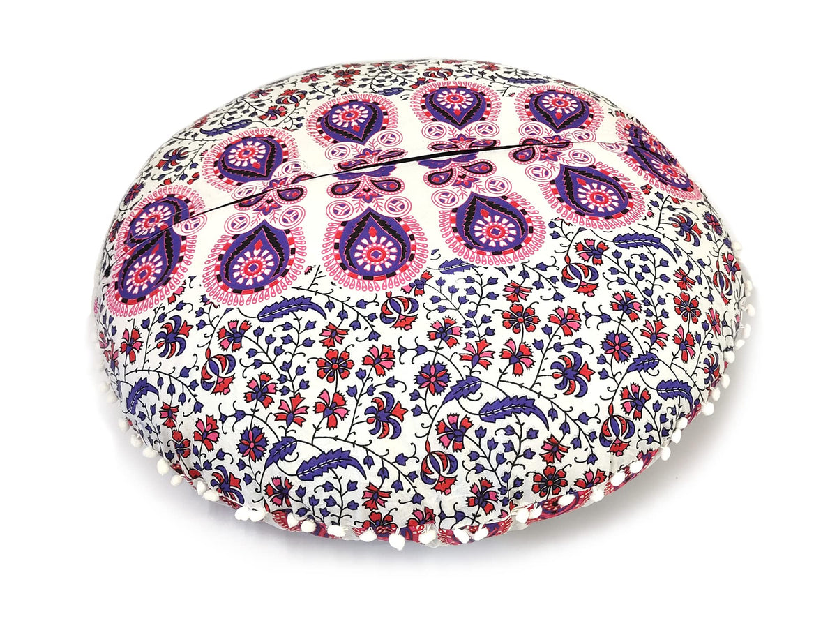 32" Large Round Bohemian Floor Pillow Cover Boho Pouf Cover Mandala Meditation Room Pillows Cover Adults Seating Poufs Cushion Cover for Kids Reading Playroom New Pink Mirchi (New Pink Mirchi)