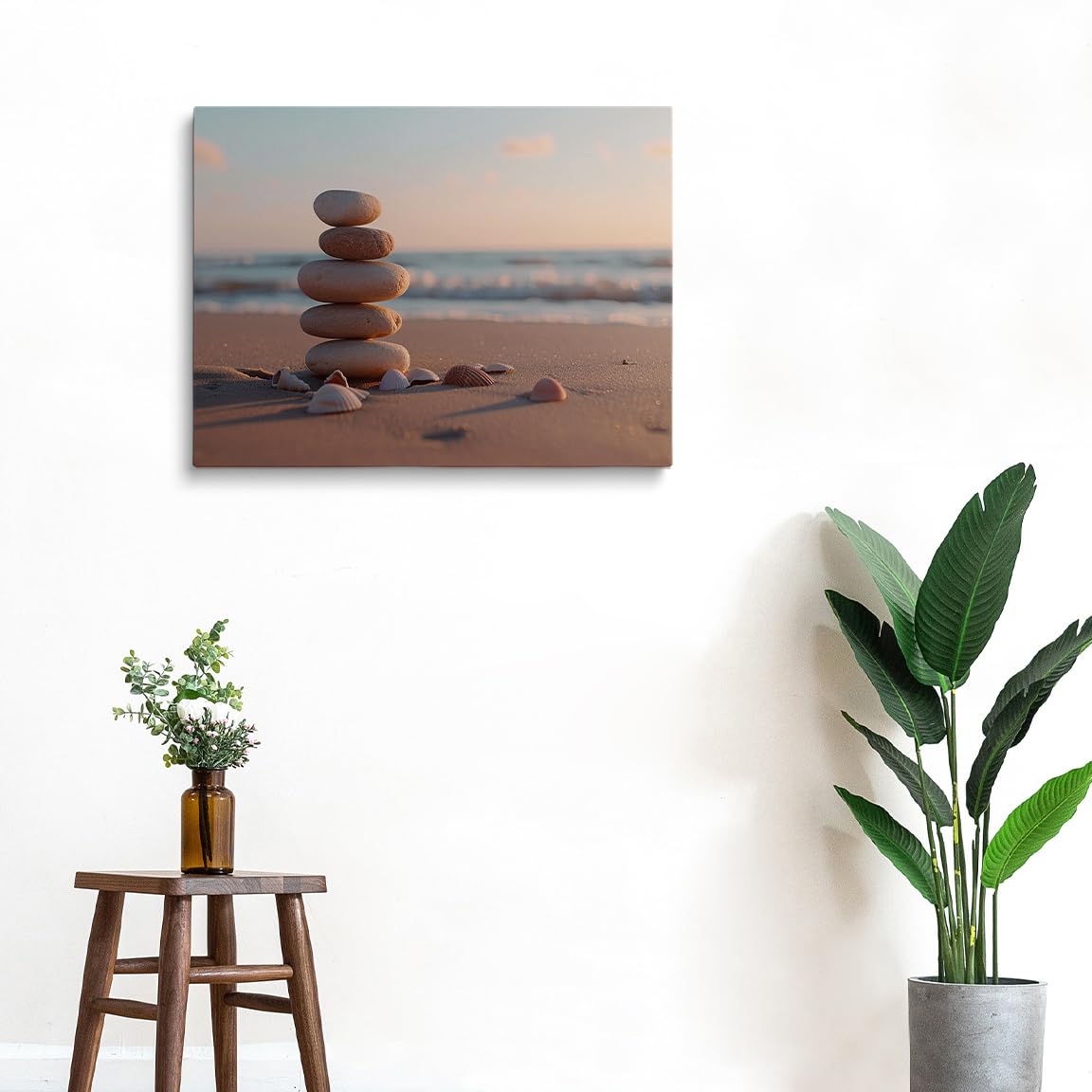 Zen Beach Stones and Shells Wall Art (Wood Framed-5 / 12"L x 16"W)
