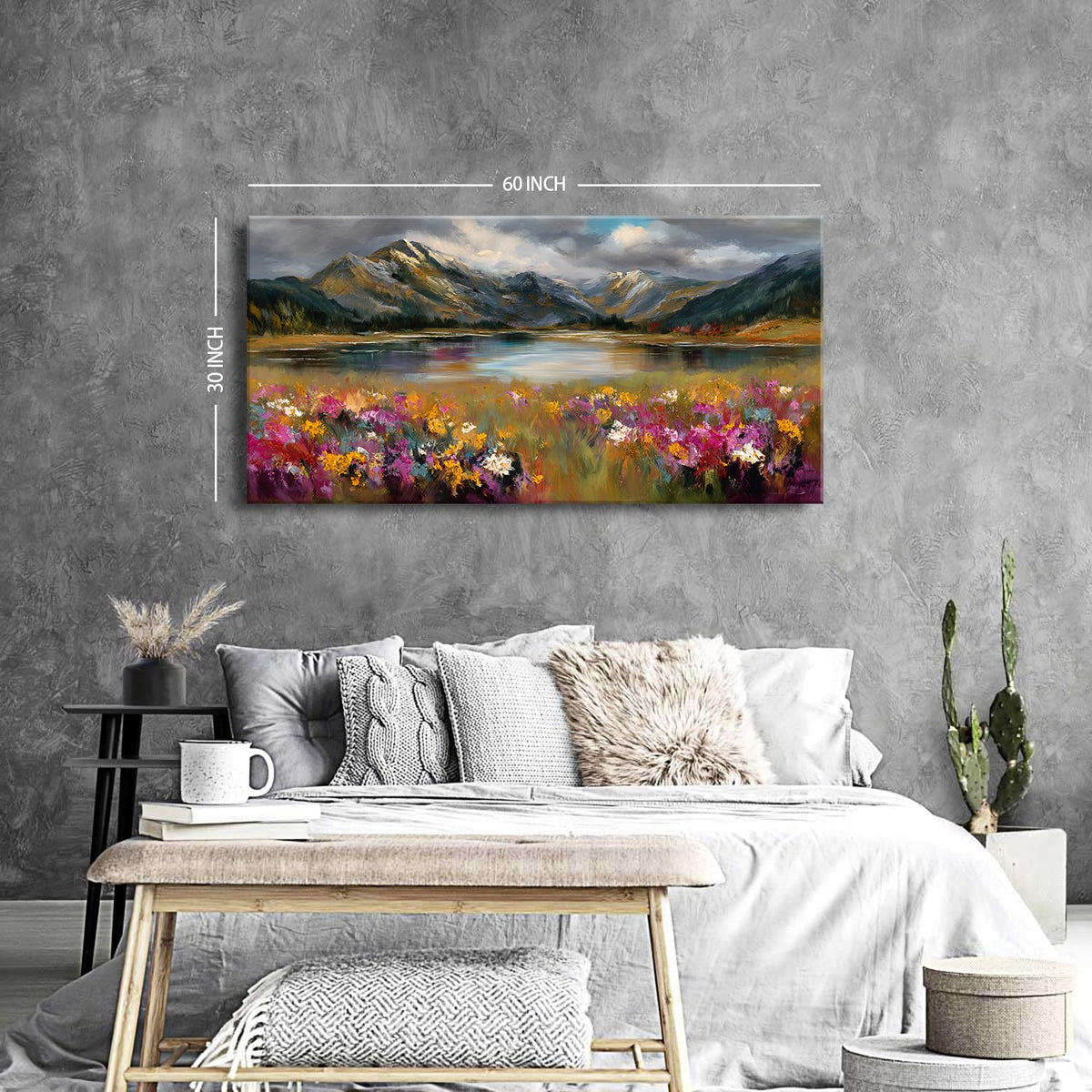Wildflowers Wall Art Large Bedroom Wall Decor Abstract Forest Landscape Canvas Painting Picture Natural Mountains Framed Prints Meadow Scenic Poster Artwork for Girls Room Home Decorations 30x60 (57.8"L x 30"W / Mountain Floral)