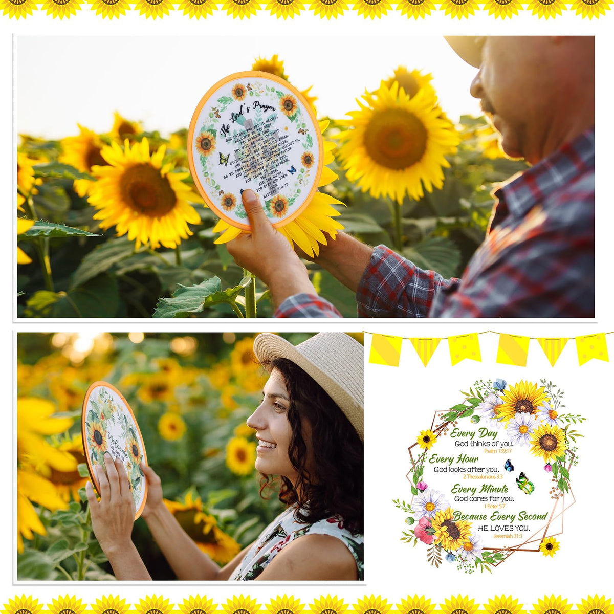 24 Pcs Christian Church Sunflower Fly Disc Hand Fan Foldable 8 Style (Sunflower)