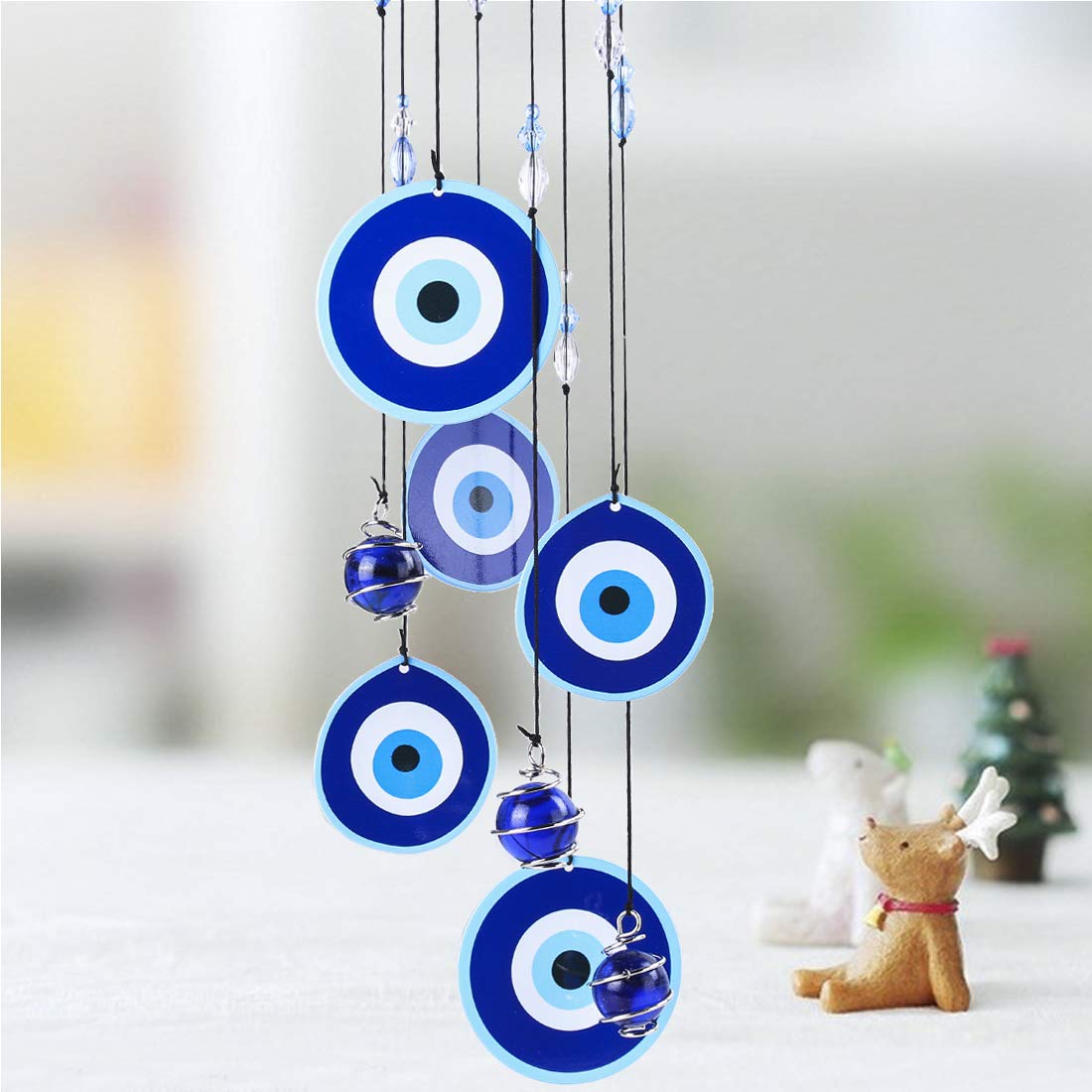 19 Inch Blue Evil Eye Wind Chimes for Outside Garden