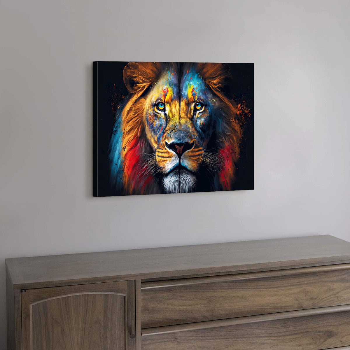 Colorful Lion Canvas Wall Art Safari Animal Pictures for Men Bedroom Living Room Decor Abstract Graffiti Lion Portrait Poster King of Jungle Painting Artwork Modern Office Home Decorations 12x16” (16"L x 12"W / SCTYLION)