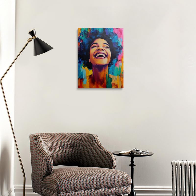 Joyful African American Women Wall Art Fashion Black Girl colorful Graffiti Portrait Canvas Pictures Poster for Living Room Bedroom Home Office Framed Inspirational Gift for Women 16"x24" (Black girl / 24"L x 16"W)
