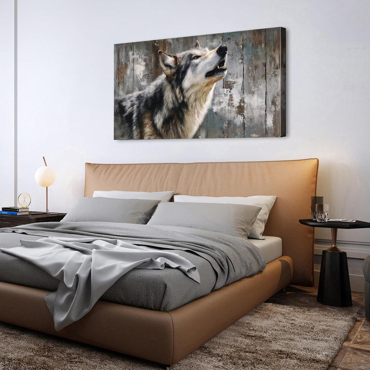 Woodland Nursery Canvas Wall Art Retro Wolf Picture Abstract Wildlife Animal Prints Poster Forest Scenery Hunting Wild Animals Painting Nature Artwork for Bedroom Living Room Men Cave Decoration 30x60" (57.8"L x 30"W / Wolf)