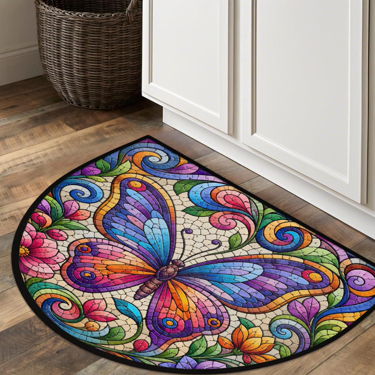 Butterfly Half Round Rug Half Moon Door Mat Half Circle Rugs (B:d-color 6)