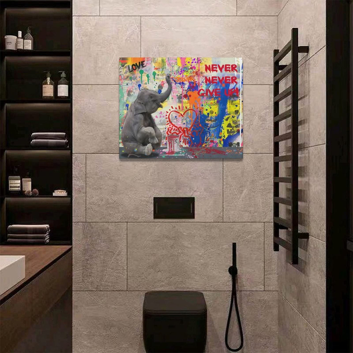 Banksy Canvas Wall Art Funny Elephant Pictures Wall Decor Graffiti Poster Prints Banksy Street Pop Painting Modern Artwork Home Decoration for Bathroom Bedroom Living Room 20"x16" (elephant graffiti / 20"L x 16"W)