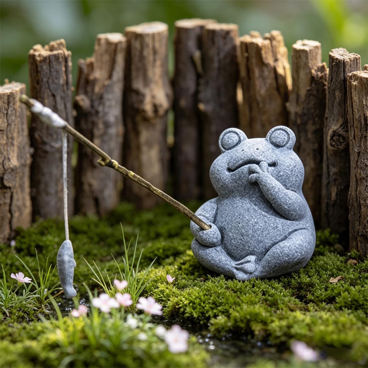 Cute Animal Fishing Statue Sandstone Sitting Fisherman Figurines