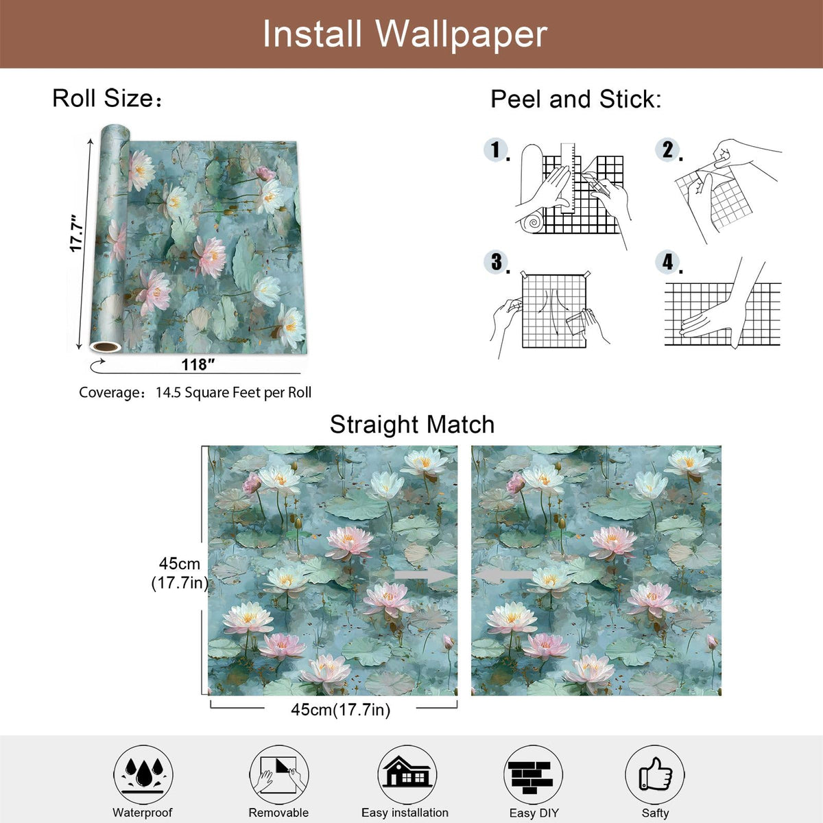 Blue Floral Lotus Peel and Stick Wallpaper (17.7" x 118")