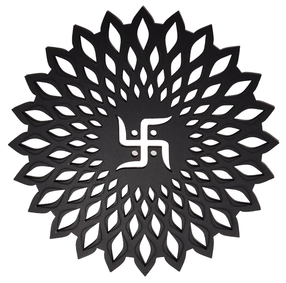 Black Round Decorative Wall Art Mdf Wooden Chakra For Temple (Marking -Black / 8"L x 8"W)