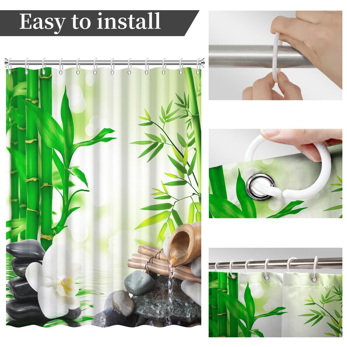 Zen Shower Curtains for Bathroom Zen Spa Shower Curtain Lotus Bamboo Stone Meditation Relaxing Waterproof Polyester Fabric Bath Curtain Set with Hooks Bathtub Home Decor 48x72 inch (48"W x 72"L (Pack of 1) / Green 07)