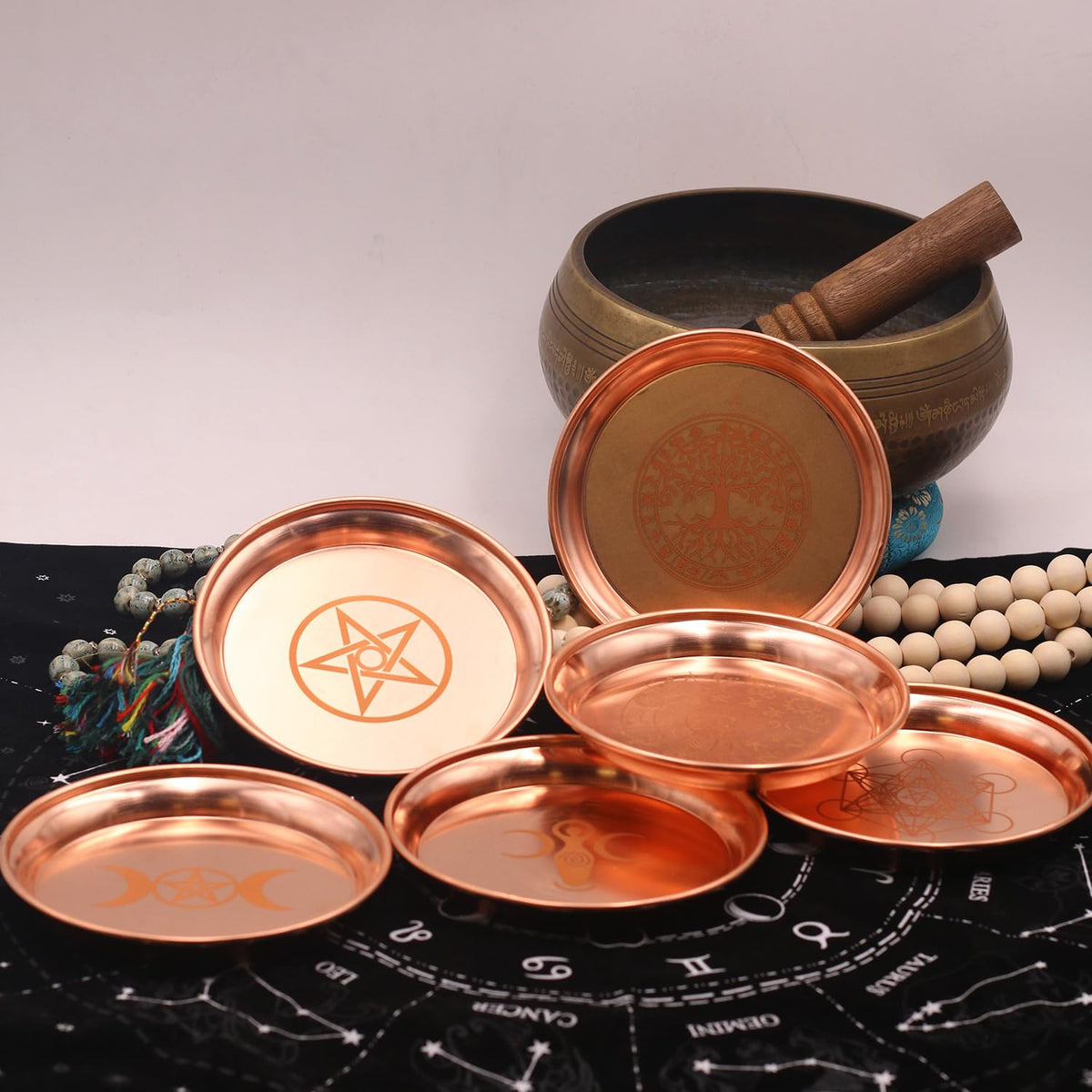 Copper Offering Bowl Prayer Ritual Plate Great for Witches (Pentagram)