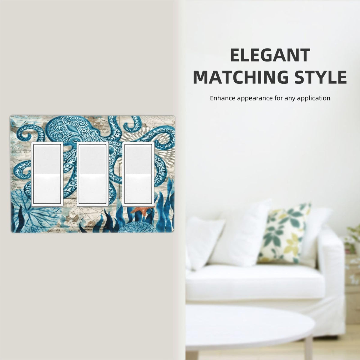 Nautical Ocean Starfish Octopus 3 Gang Triple Rocker (Nautical Ocean Starfish Octopus / 3 Gang Decorator Screwless)