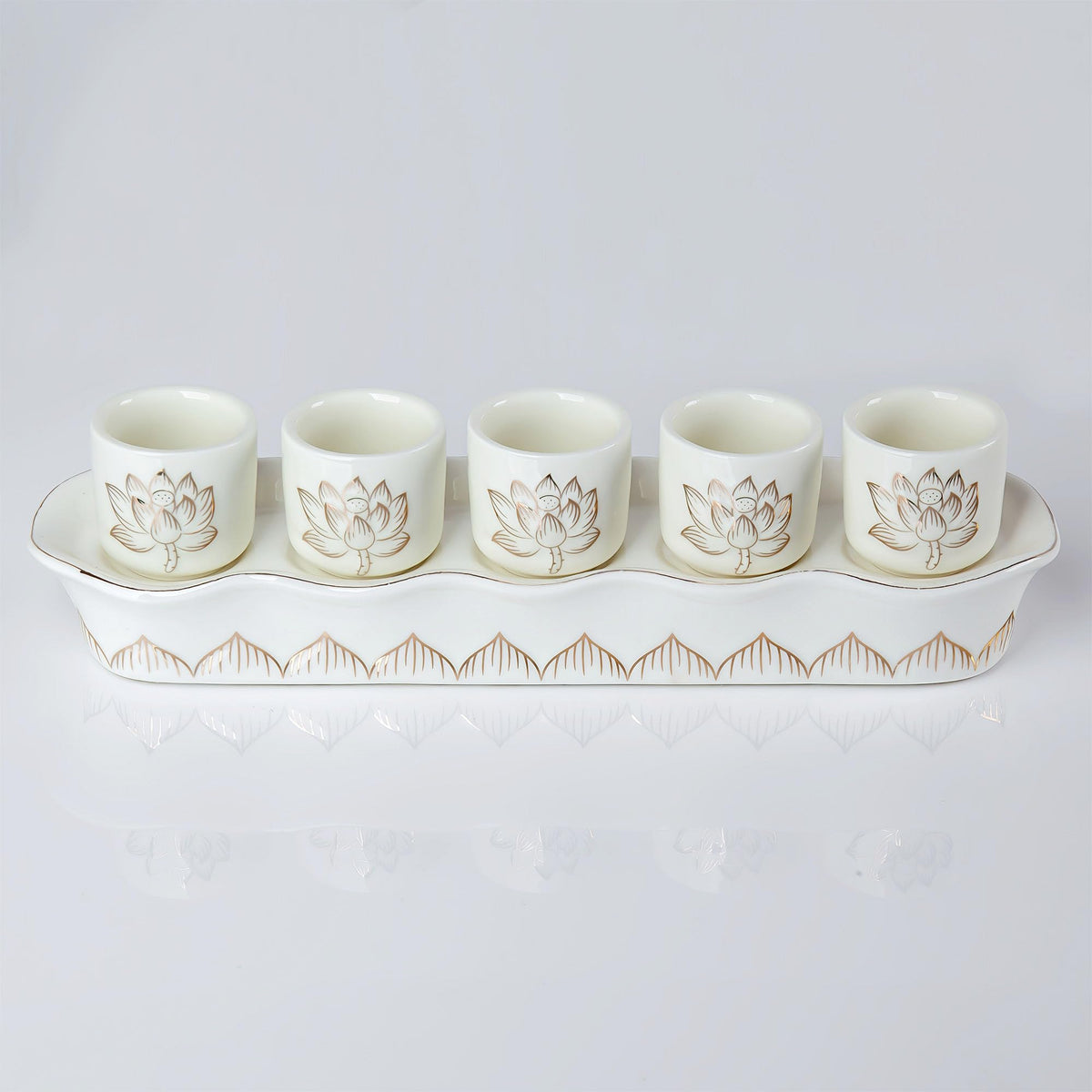 White Buddhist 5 Altar Cups Set (5 White Ceramic Cups Set)