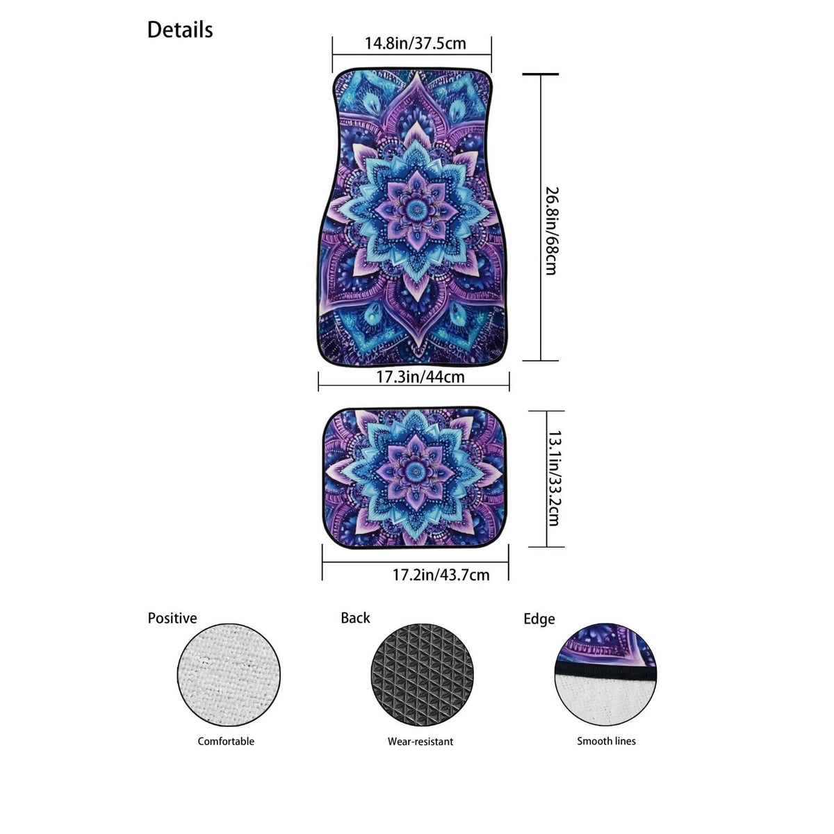 Purple Mandala Car Floor Mats for Women Washable Car Carpet Mats Set of 4 Non Slip Floor Mats for Cars Rubber Universal Fit Purple Car Accessories for SUV Van Truck Vehicle (Purple Mandala)