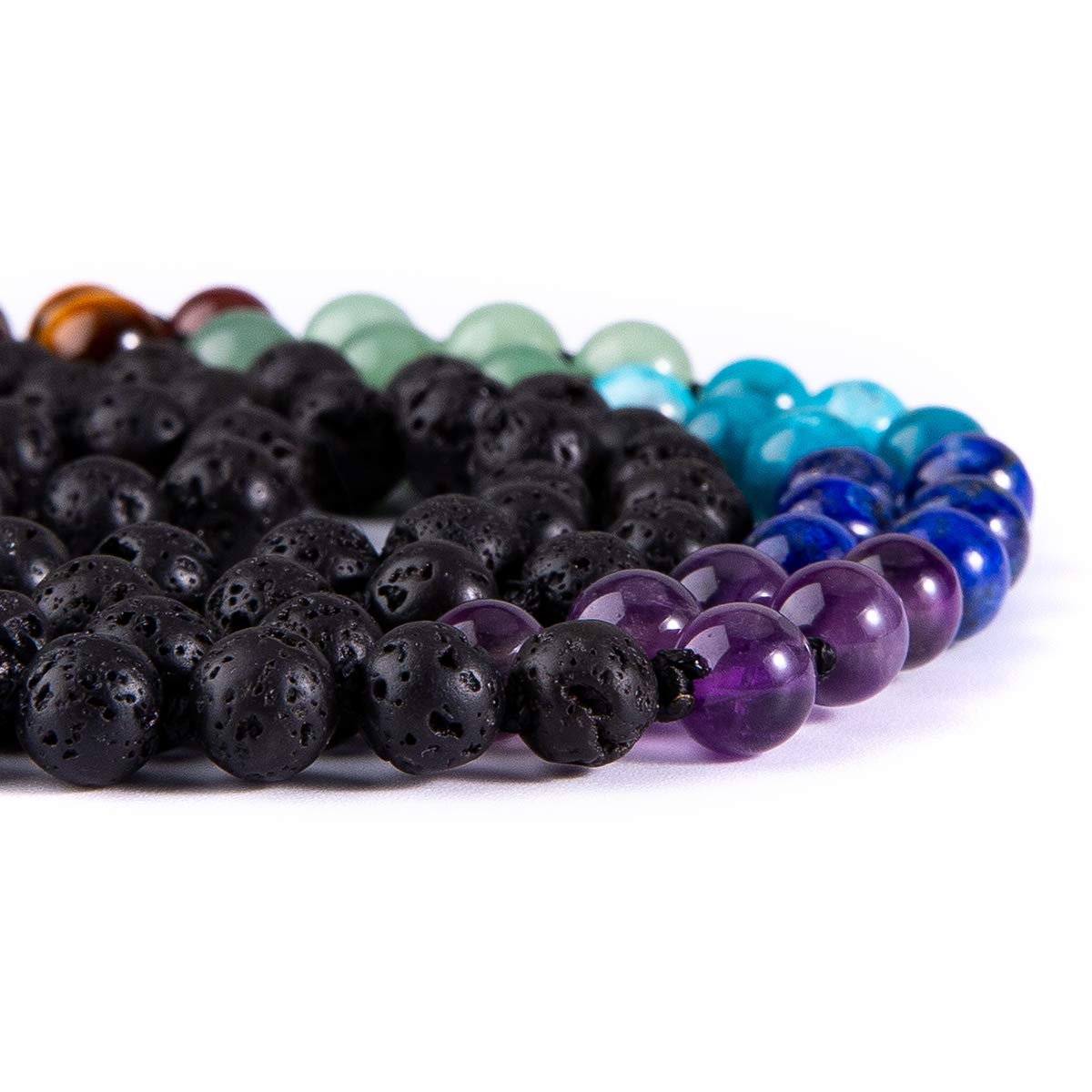 108 Mala Beads Necklace Tree of Life 7 Chakra Wrap Bracelet Real Healing Gemstone Yoga Meditation Hand Knotted Mala Prayer Bead Necklace (6mm / Lava Rock Stone)