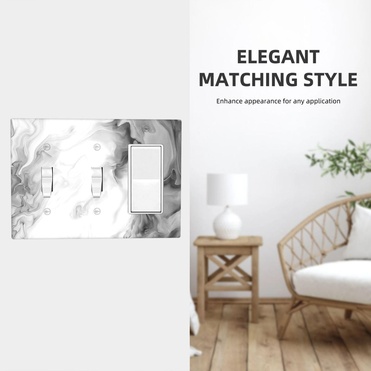 White Black Grey Ombre Marble 3 Gang 2 Toggle 1 Decorator (White Black/Grey Ombre Marble / 2 Toggle 1 Decorator)