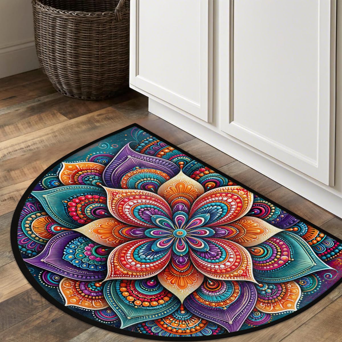 Boho Half Round Doormat Semi Circle Rug Non Slip Half Moon Rug (D:boho 06)