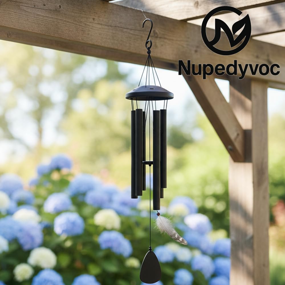 32” Large Black Aluminum Wind Chimes with Aluminum Cap for Outside (Black Aluminum Wind Chimes With Aluminum Cap)