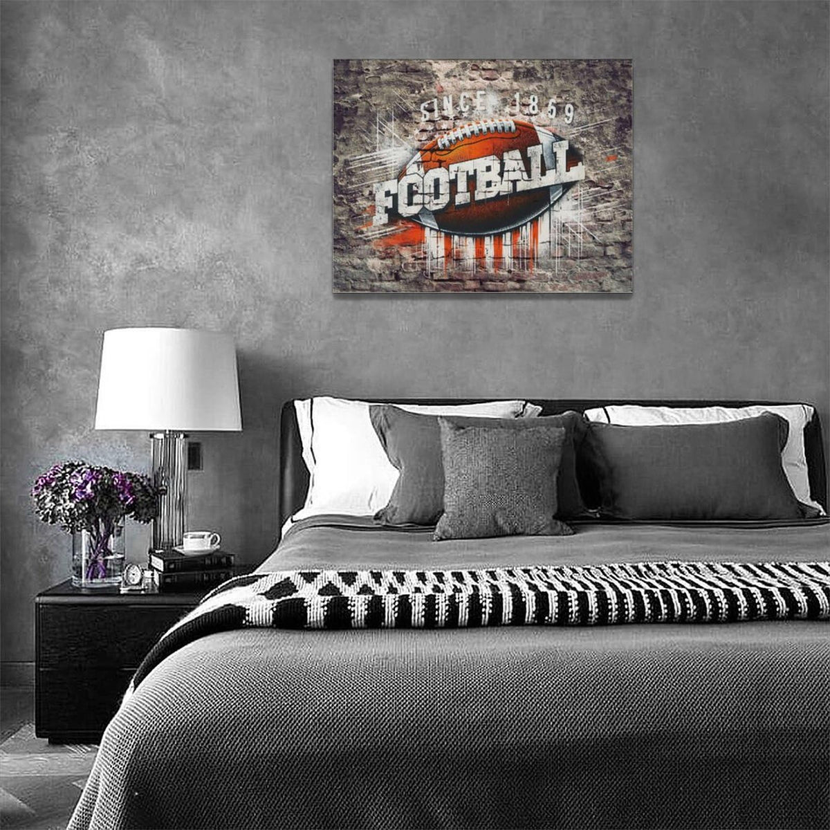 Sport Football Wall Art Street Graffiti Pictures Wall Decor Teen Boys Canvas Painting Print Home Modern Artwork Decorations Framed for Bathroom Living Room Bedroom Office 16 x 12 inch (16"L x 12"W / Football)