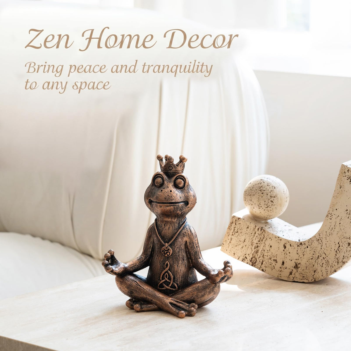Meditating Zen Frog Statue Decor with Bonus Om Necklace (Bronze)