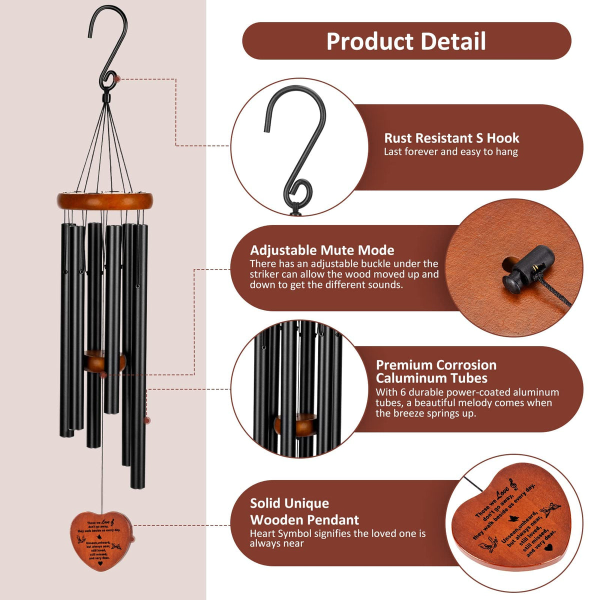 32 Inch Memorial Wind Chimes for Outside (32")