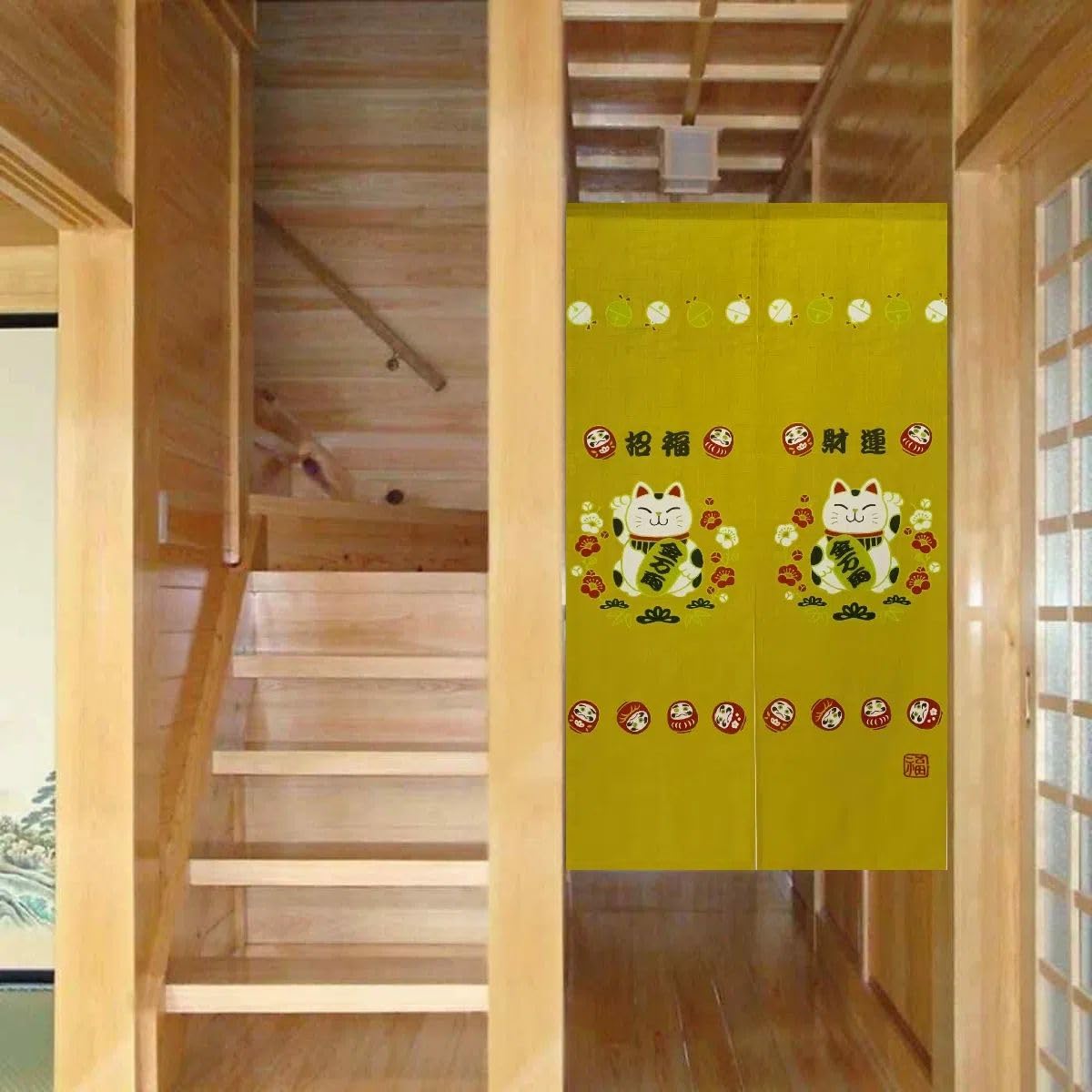 Noren Japanese Doorway Curtain Asian Tapestry Maneki (Lucky Cat / 33.5"W x 59"L (Pack of 1))
