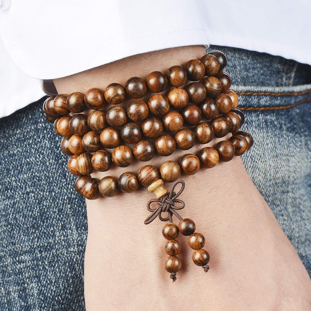 Mala Beads Bracelet 108 8mm Beaded Bracelet Sandalwood Elastic (8mm Black Rosewood)