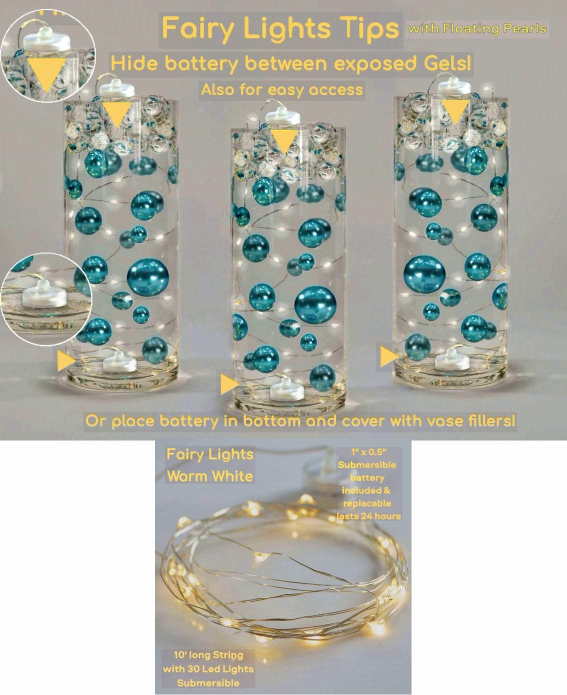 100 Floating Red Pearls (Red / 100 Pearls & Gems+LightsWarmWhite)