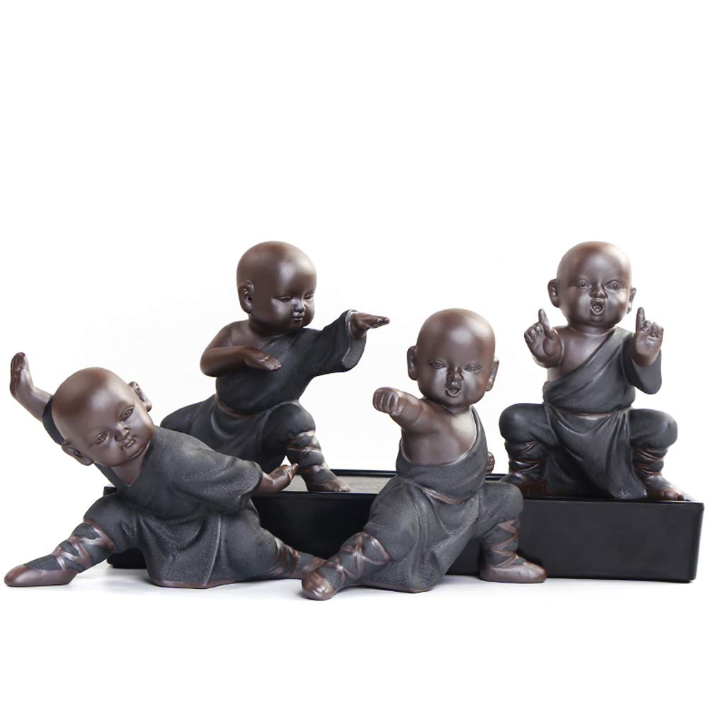 Miniature Buddha Figurine Ceramic Little Cute Buddha Statue Monk Figurine Creative Baby Crafts Dolls Ornaments Gift Chinese Delicate Ceramic Arts and Crafts kung fu Little Monks (Type 7)