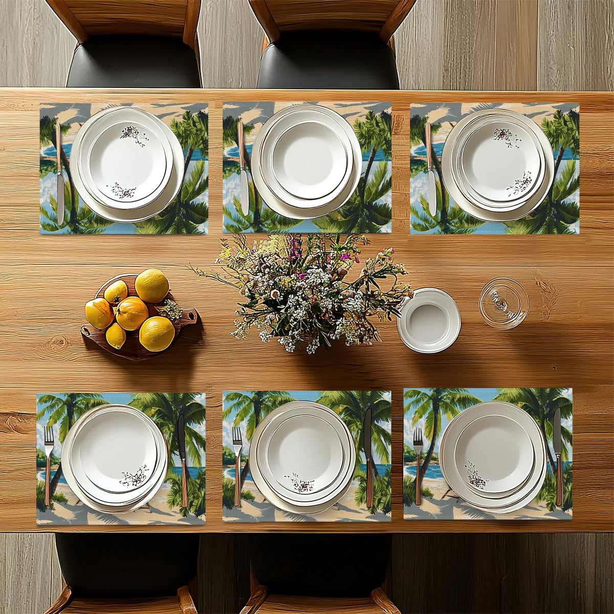 Tropical Beach Placemats Set of 6 (Tropical Beach Hawaii Palm Tree)