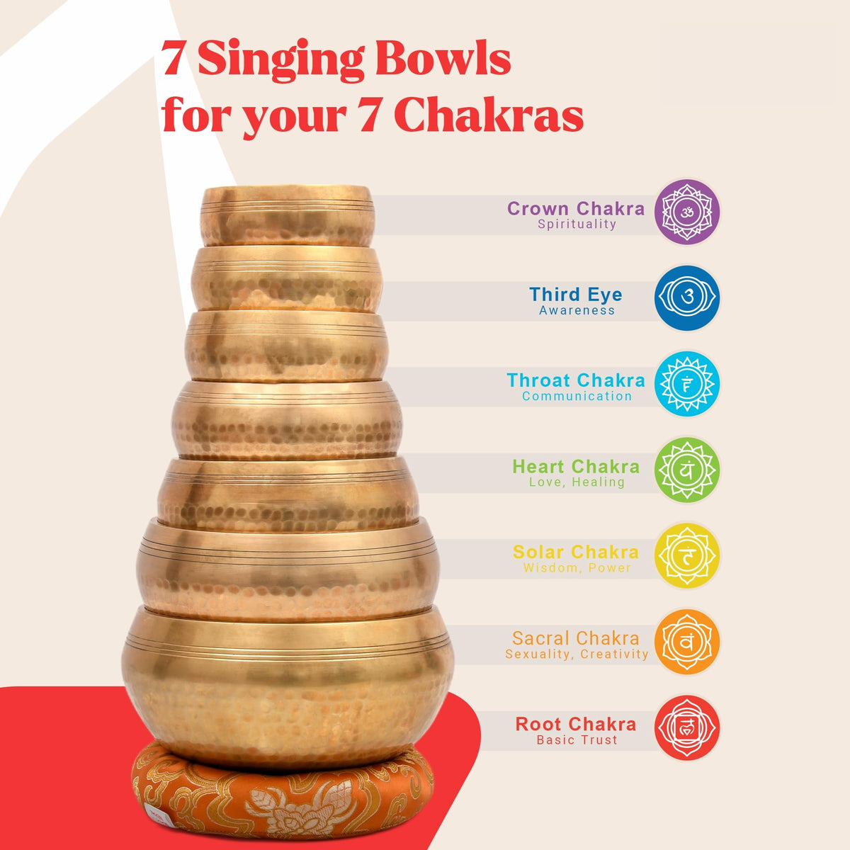 Tibetan Singing Bowl Set (7 Chakra Hand Hammered Set)