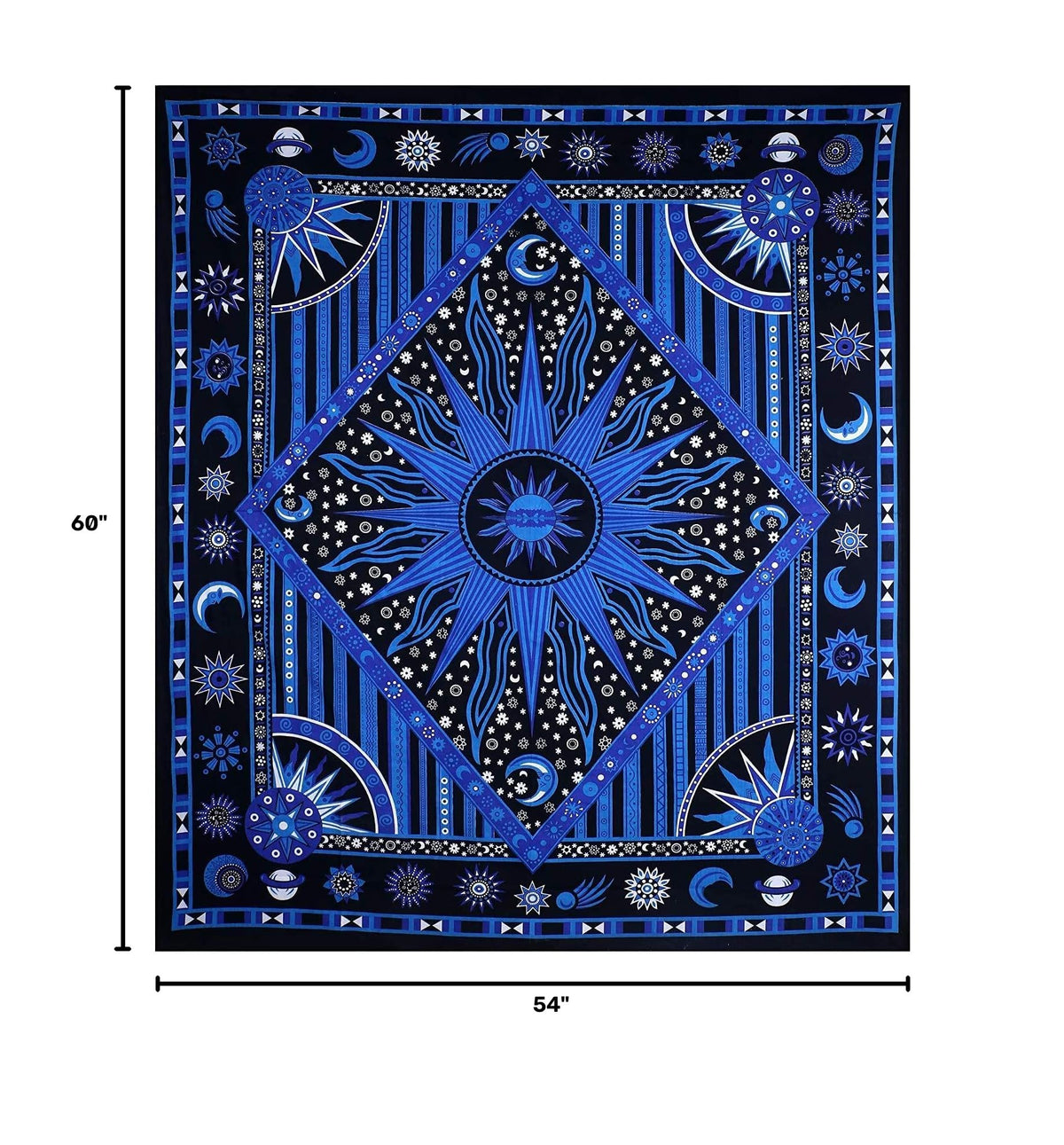 Blue Mandala Sun and Moon Wall Aesthetic Tapestry (Blue / 54"L x 60"W)