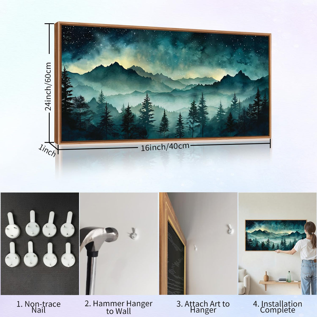 Misty Mountain Framed Canvas Wall Art (Dark Night woodland / 40"L x 20"W)
