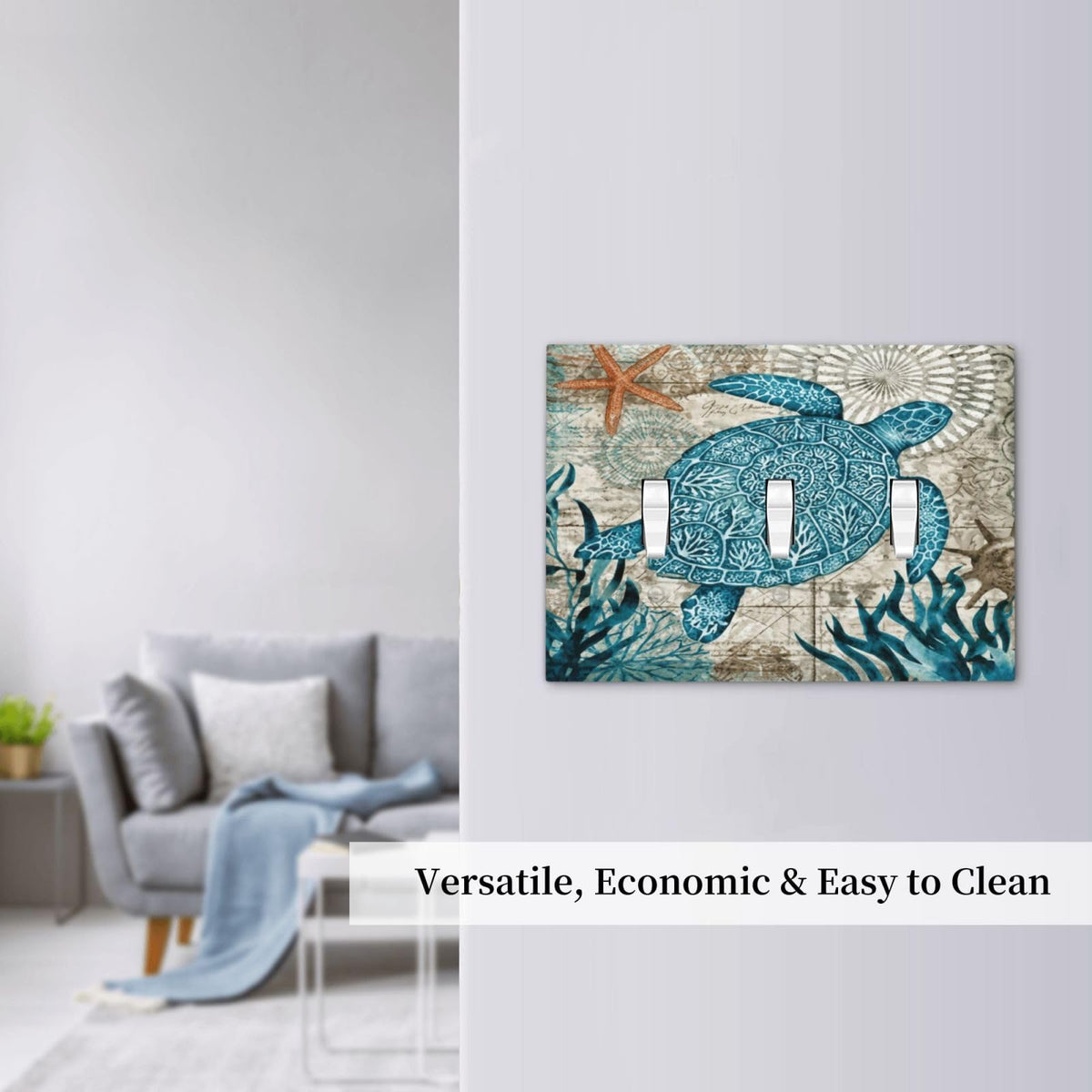 Nautical Beach Turtle Coastal 3 Gang Electrical Outlet Light Switch Cover Decorative Triple Toggle Wall Plate Electric Faceplate Switch Face Plate (Nautical Beach Turtle Coastal / 3 Gang Toggle Mid)