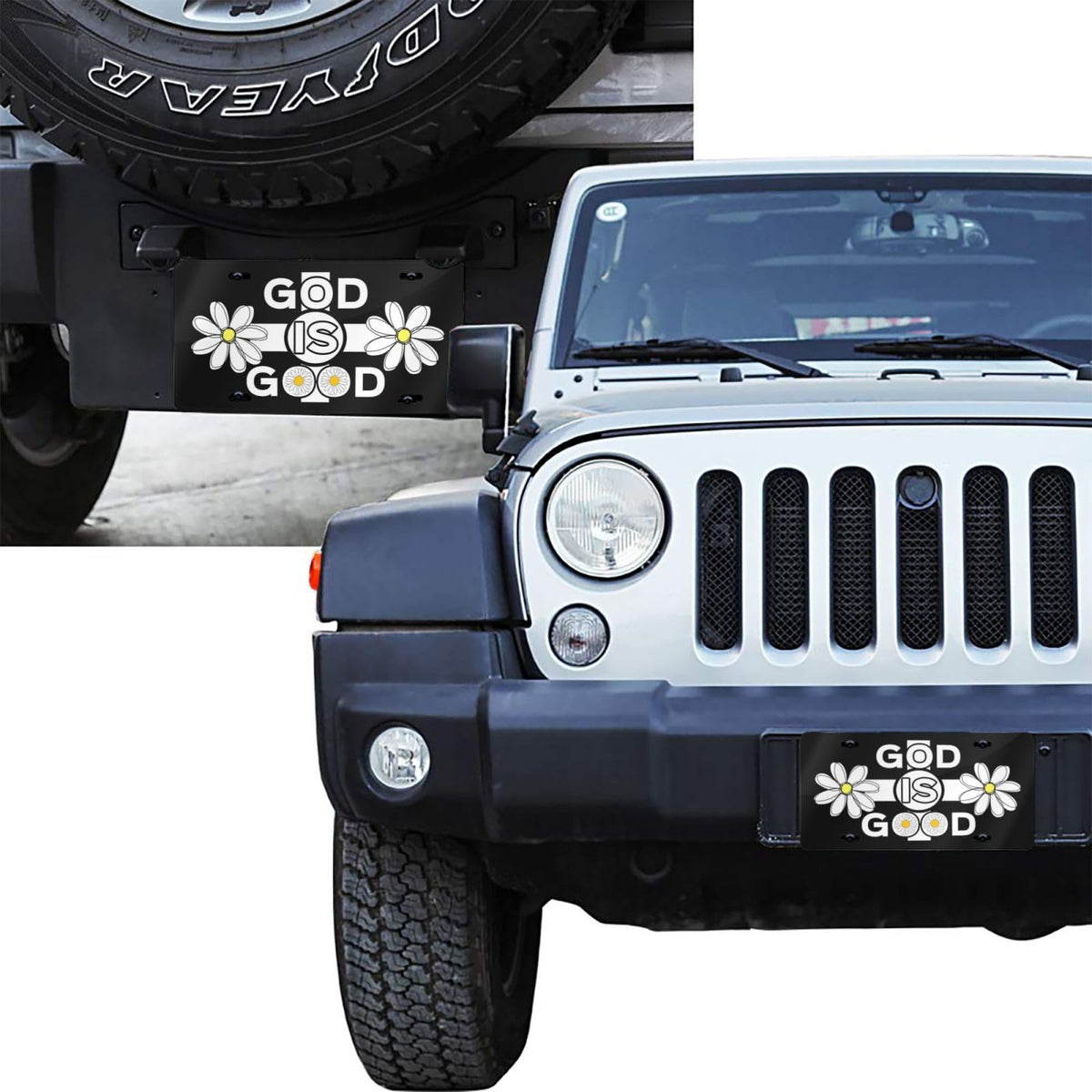 God is Good Daisy Christian Floral Cross Front License Plate Aluminum Decorative License Plates Metal Car Plate 6"X12" Novelty Vanity Tag Cover with 4 Holes Car Decor Accessory (Bronze / 6 X 12 Inch)