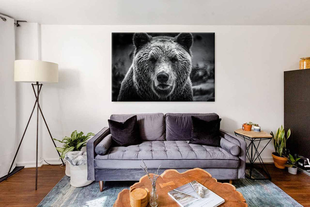 Bear Pictures Wall Decor Black and White Animal Canvas Wall Art for Living Room Nature Animals Photography Prints Poster Wildlife Safari Bears Painting Artwork Framed Home Office Decorations 32x48” (48"L x 32"W / BKBEAR)