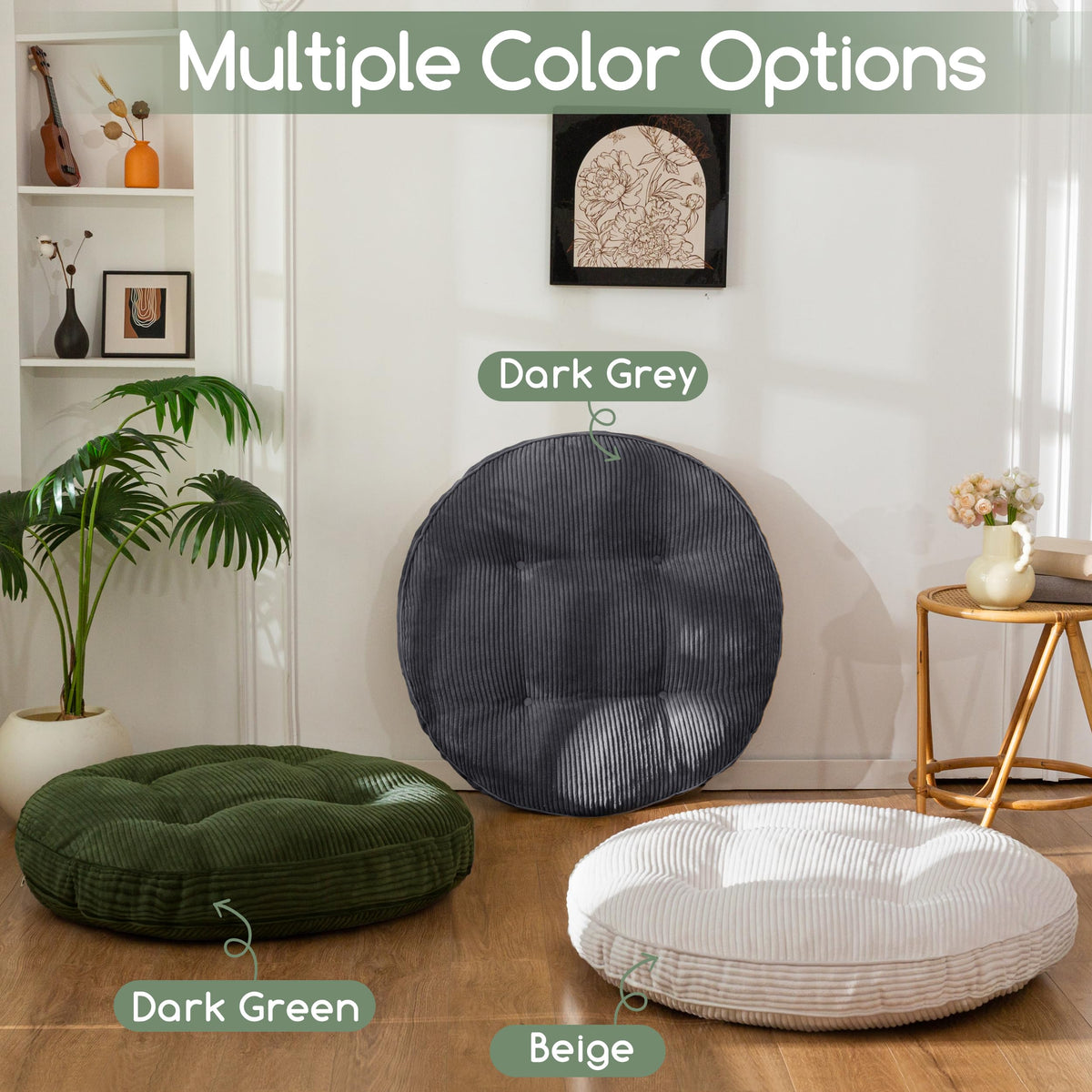 35" Floor Pillow Cushion for Adults (Dark Grey / 4" Thick Round)