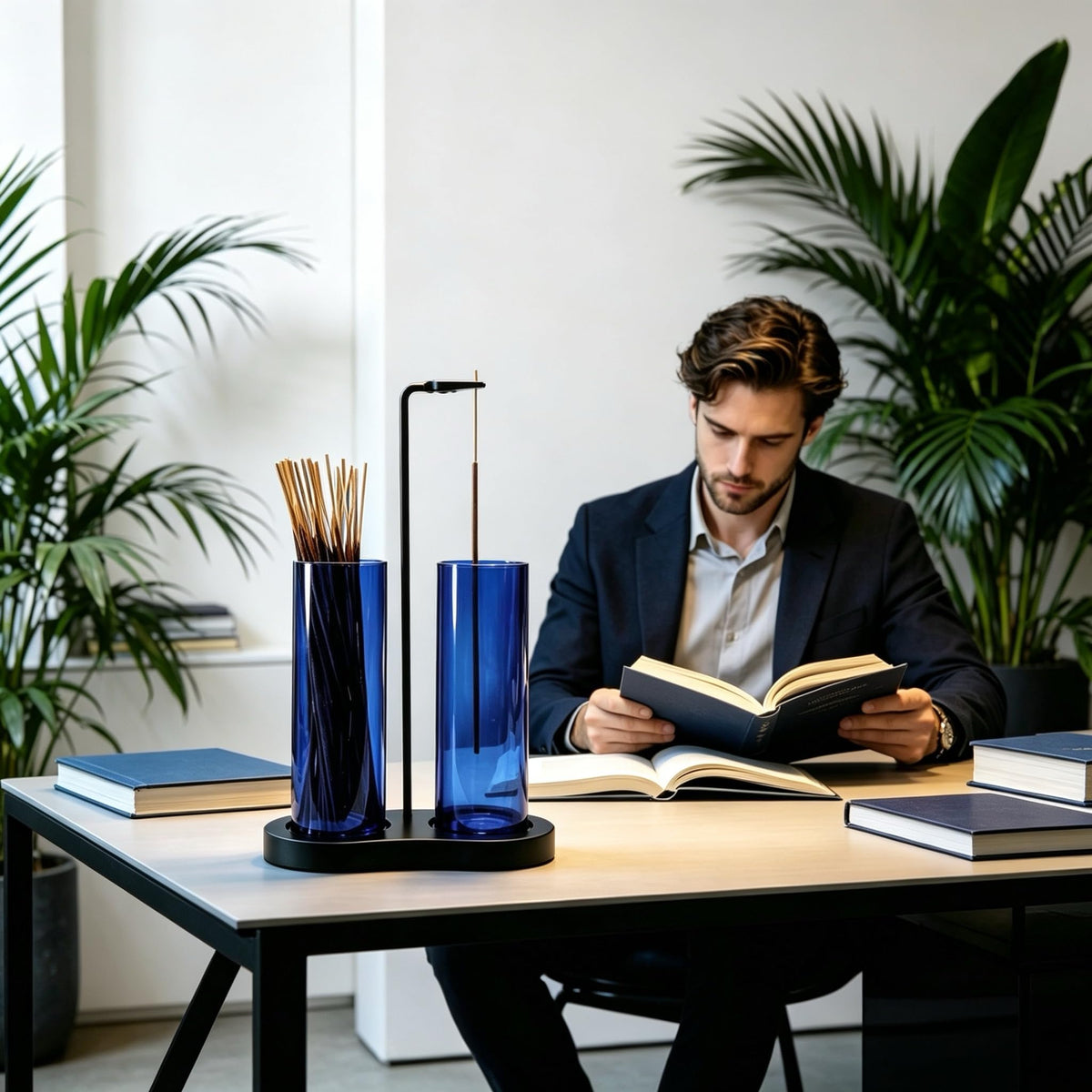 Blue Glass Incense Holder (Blue)