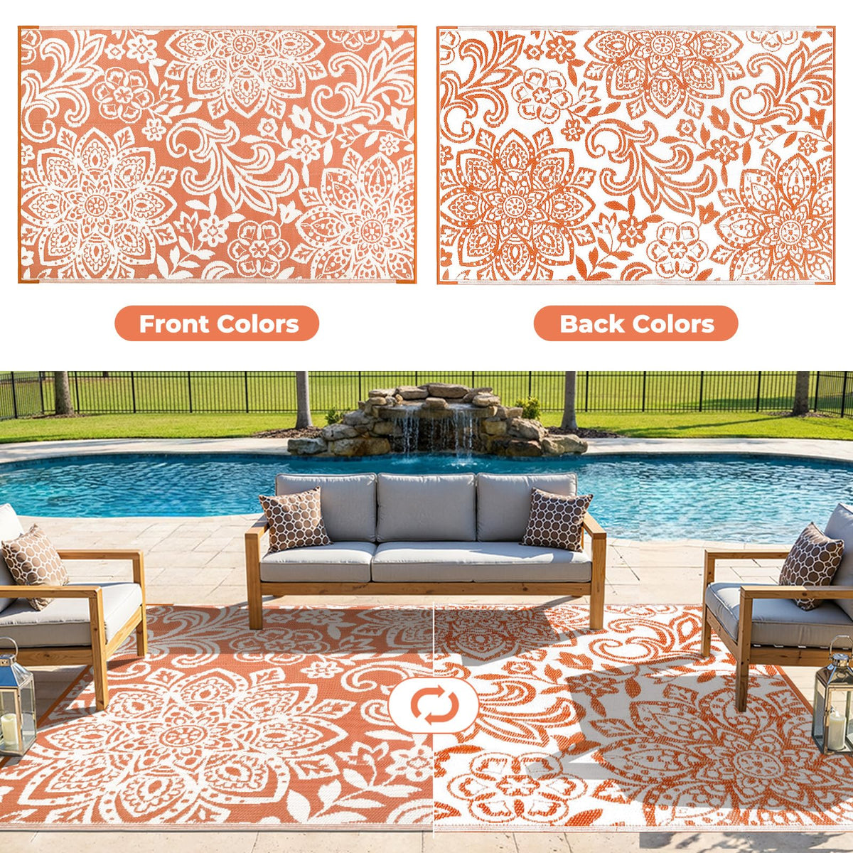 Waterproof Outdoor Rug 6' x 9' (Orange / 6' x 9')